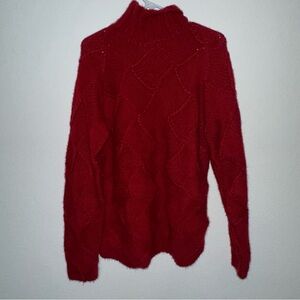Daniel Bishop Women's Large 100% Cashmere Sweater Red Turtleneck Cable Knit
